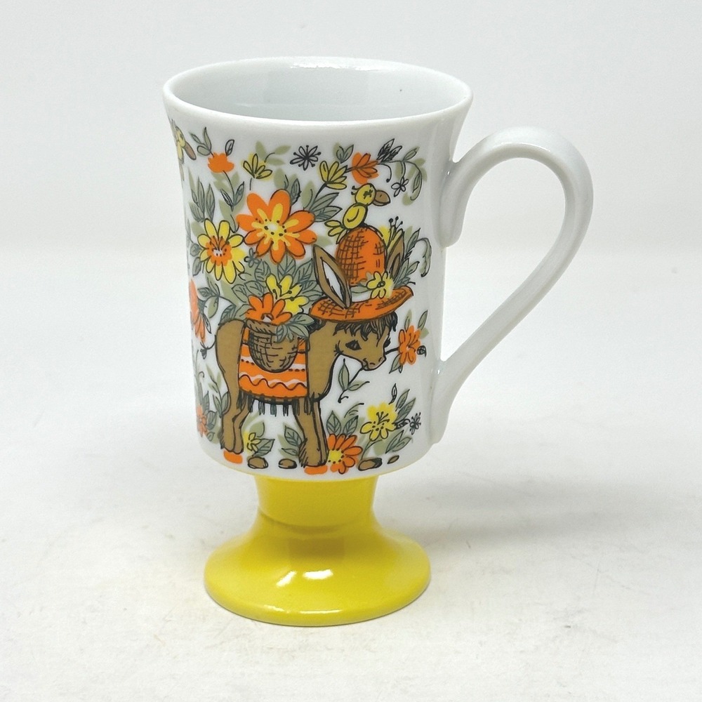 Vintage Arnart 5th Ave Donkey Flower Pedestal Mug Colombia Coffee 2479 Japan MCM